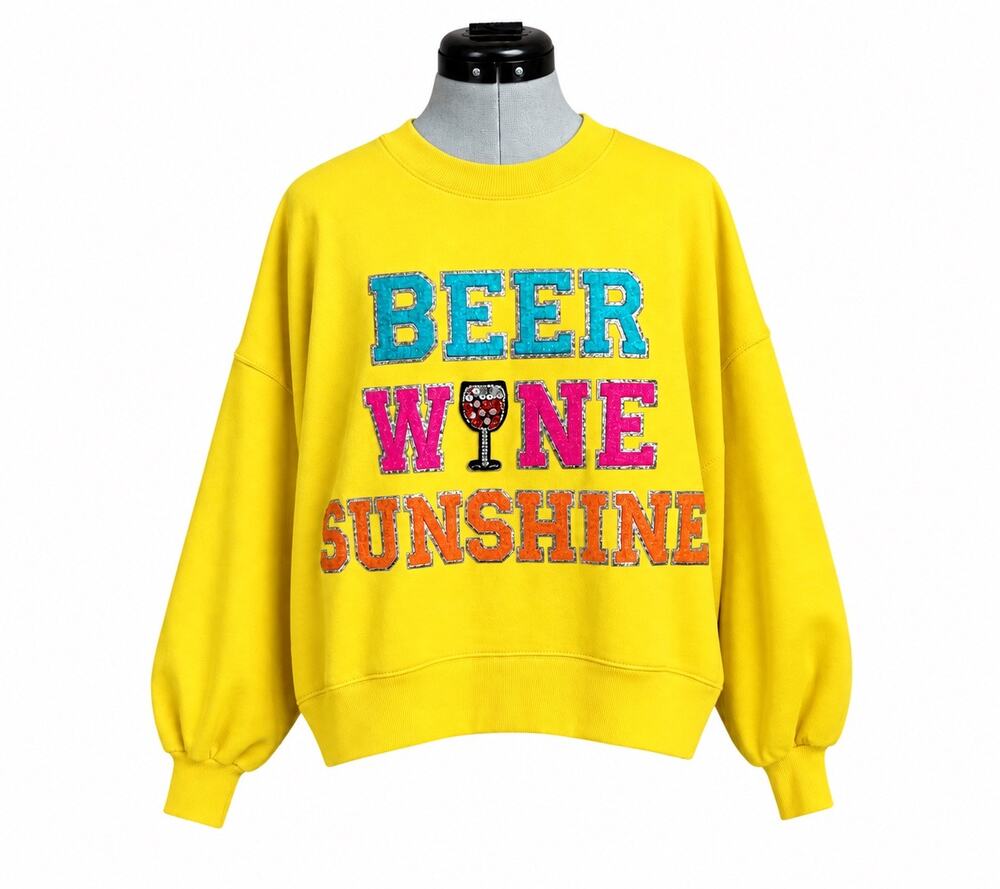Judith March Beer Wine Sunshine Sequin Oversized Sweatshirt